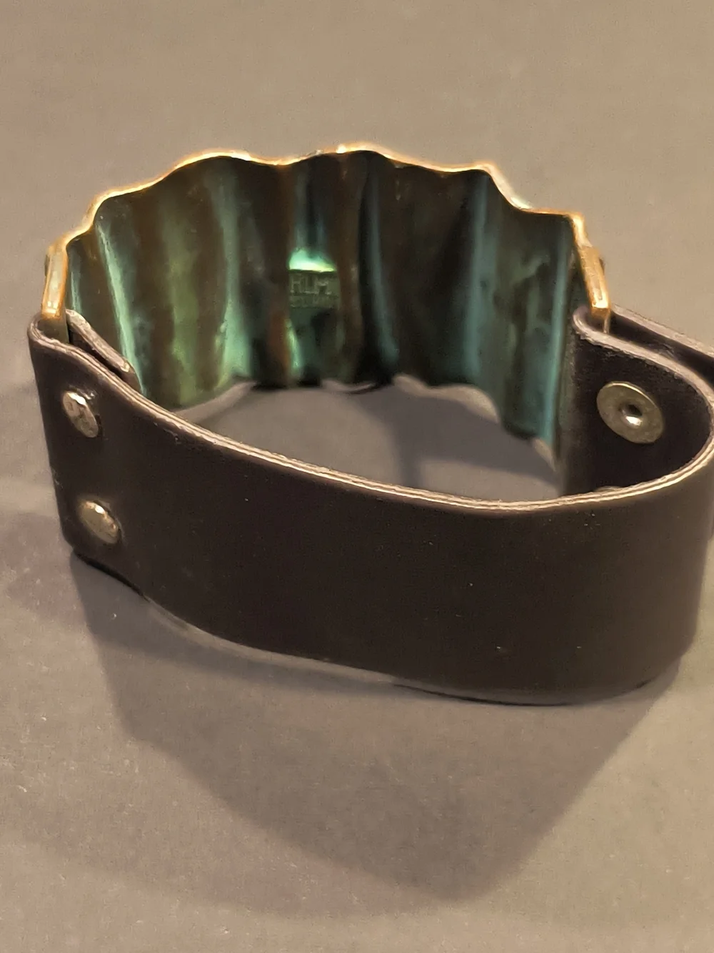 RLM Soho Robert Lee Morris Verdigris Green Patina Leather Cuff Bracelet Snap